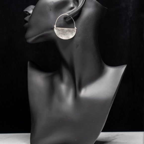 Half Moon Hammered Drop Hoop Earrings in Silver - Picture 6 of 6